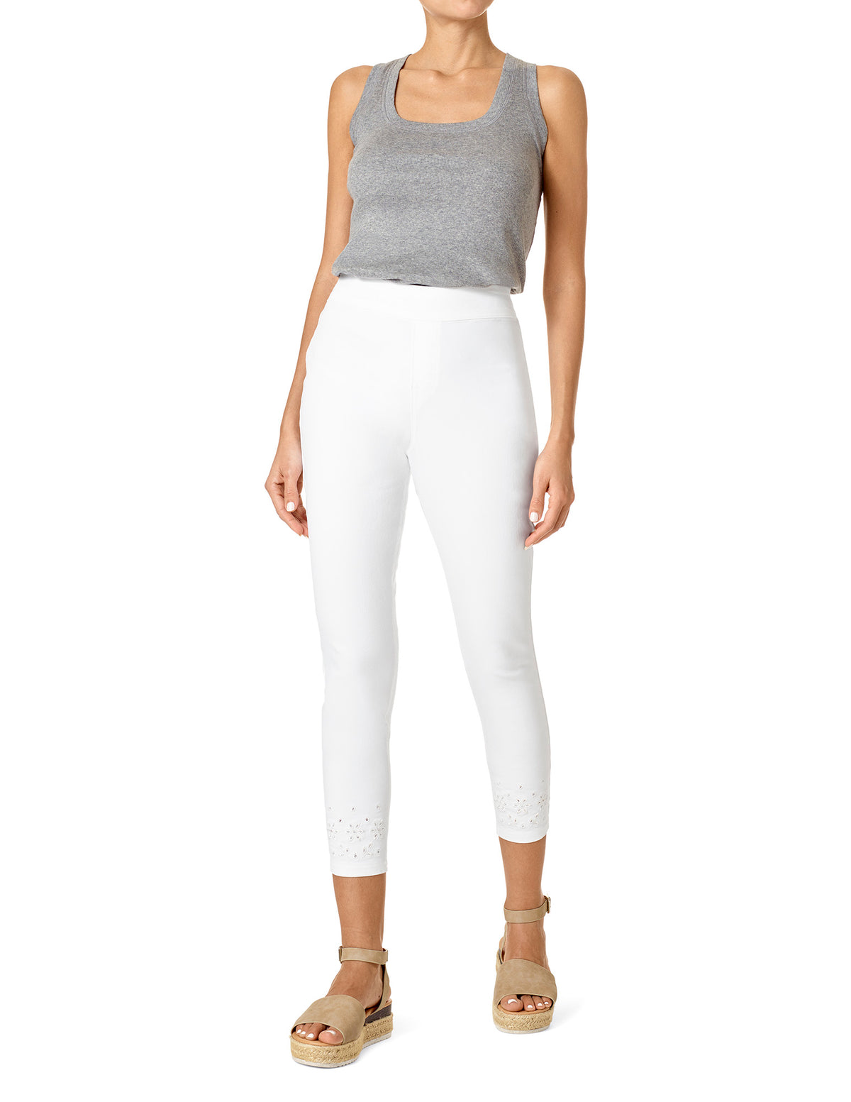 HUE Embroidered Eyelet Hem Denim