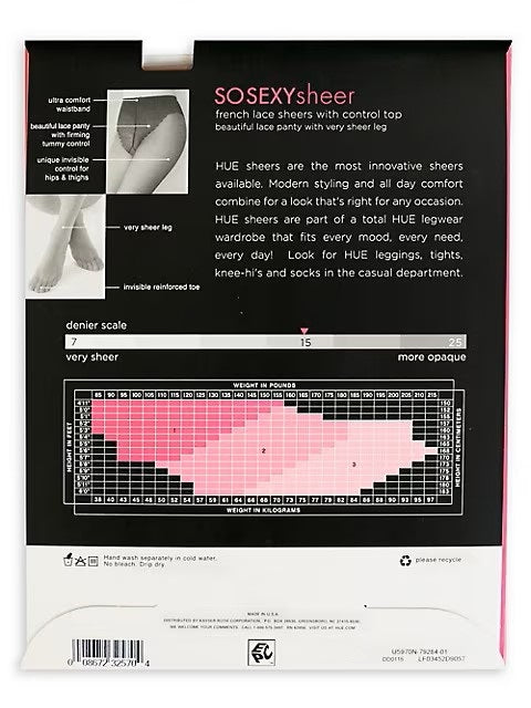 HUE French Lace Control Top Pantyhose-15 Denier