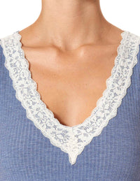 HUE Ribbed Lace Trim Swing Pajama Tank