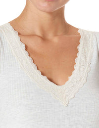 HUE Ribbed Lace Trim Swing Pajama Tank