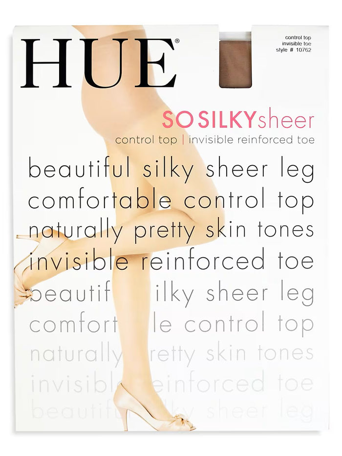 HUE So Silky Sheer Control Top with Invisible Reinforced Toe Pantyhose-12 Denier