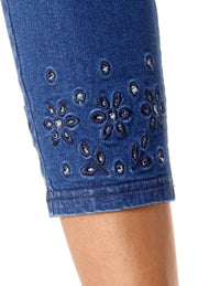 HUE Embroidered Eyelet Hem Denim
