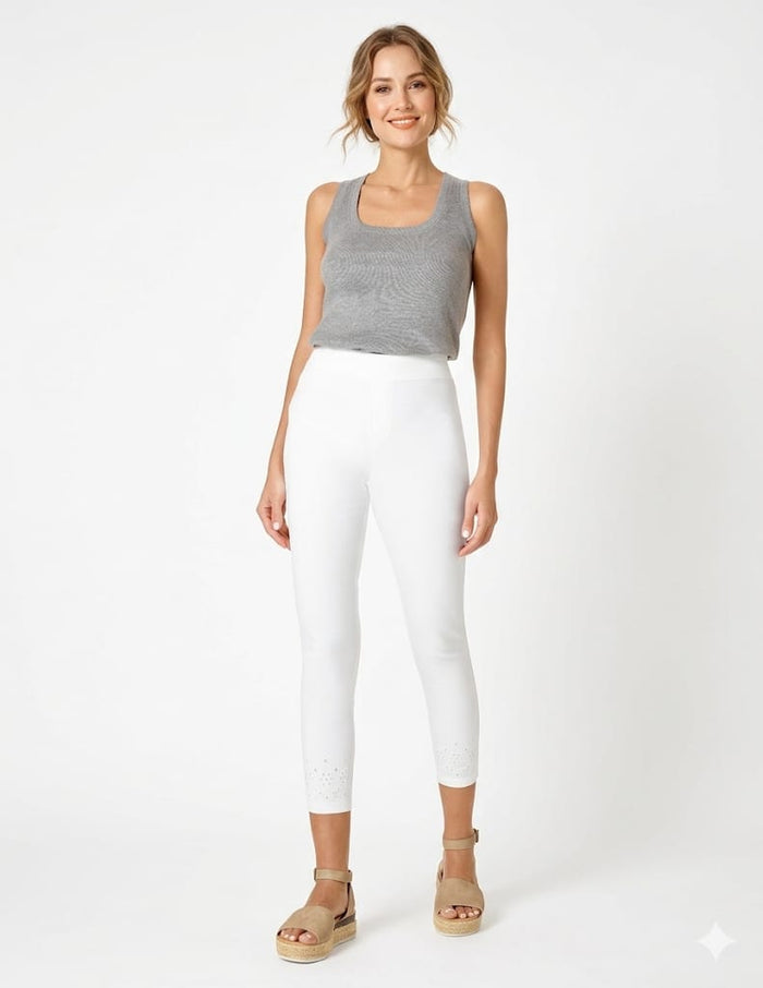 HUE Embroidered Eyelet Hem Denim