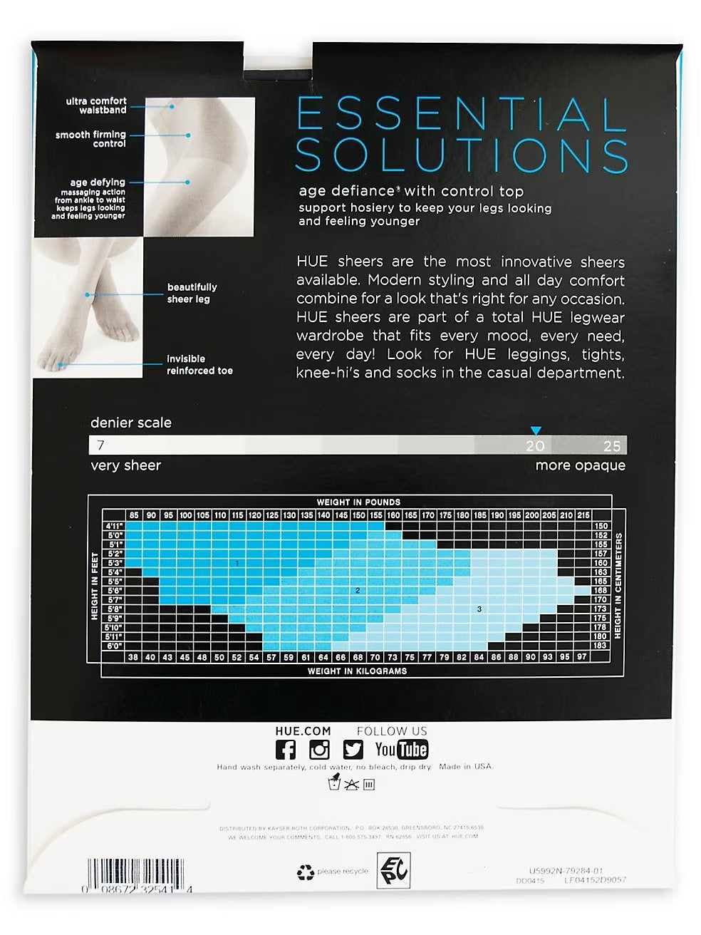 HUE Essential Solutions Age Defiance Control Top Pantyhose - 20 Denier