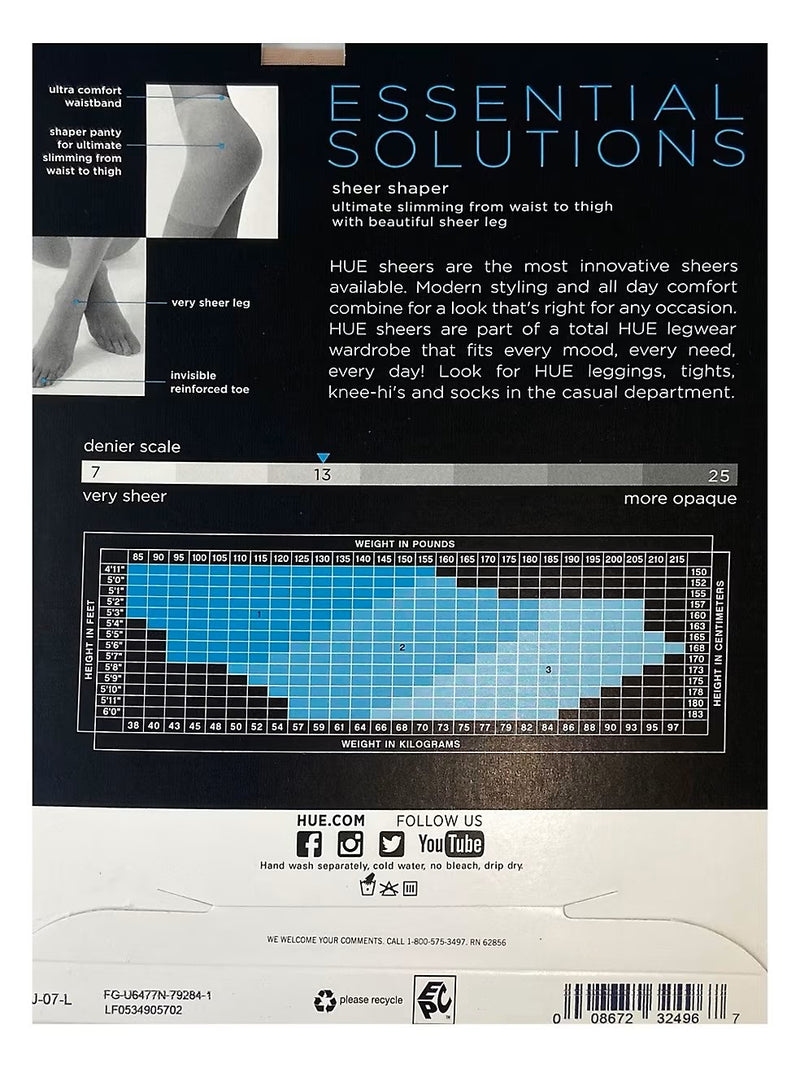 HUE Essential Solutions Sheer Shaper Pantyhose - 13 Denier