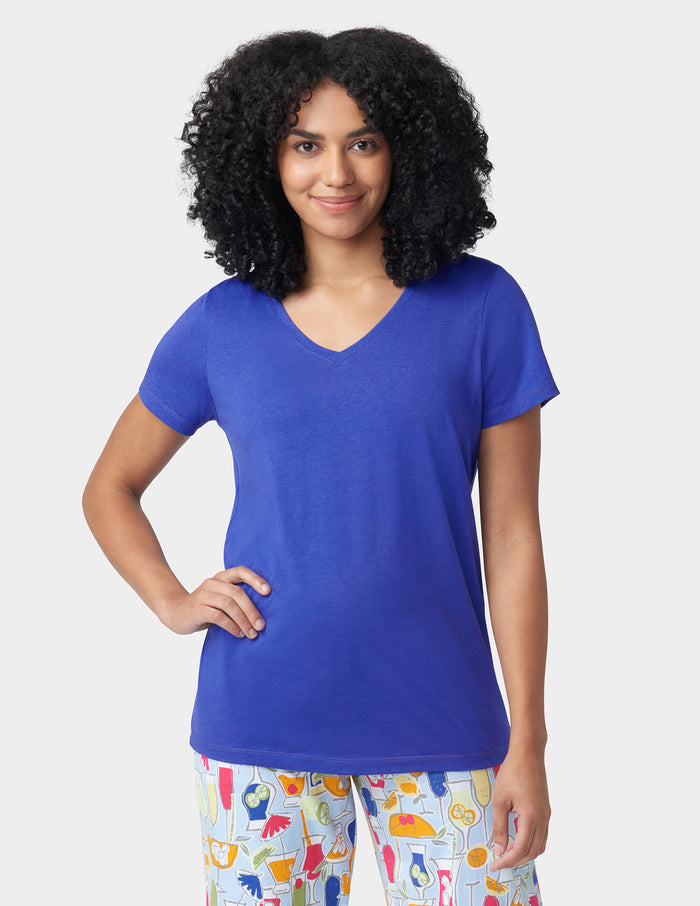 HUE Solid Short Sleeve  V-Neck Pajama Tee