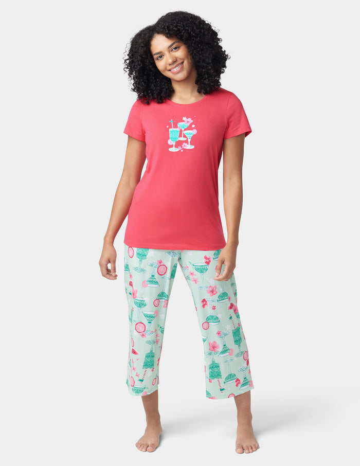 HUE 2-Piece Tipsey In Tucket Tee And Capri Pajama Set