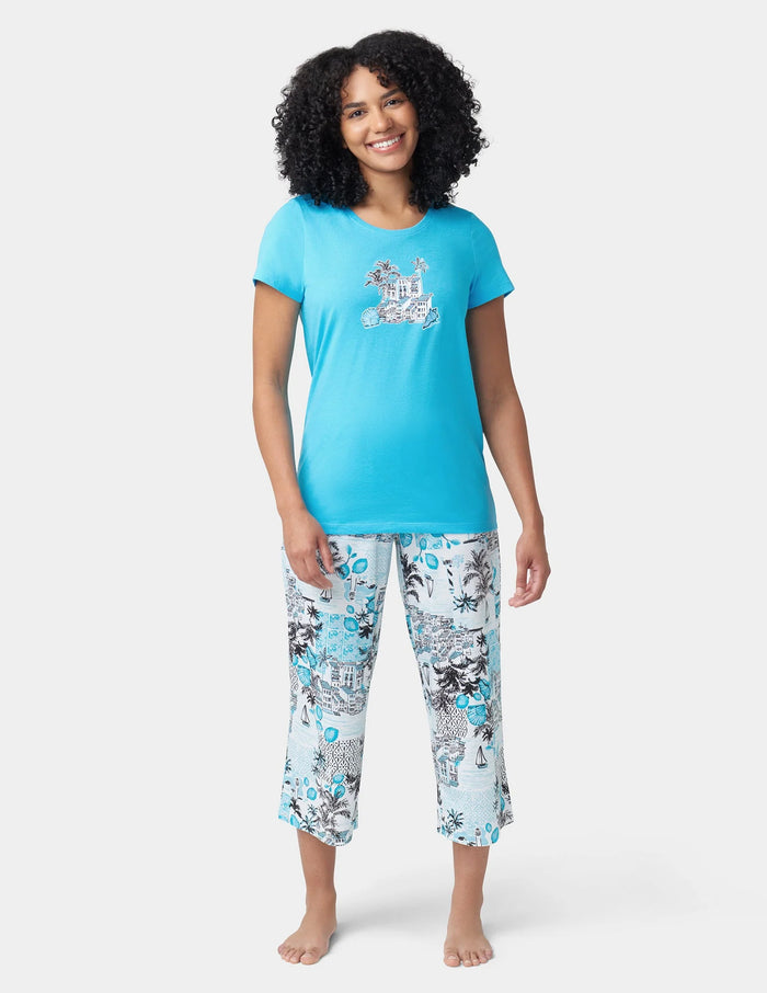 HUE 2-Piece Ocean City Tee And Capri Pajama Set