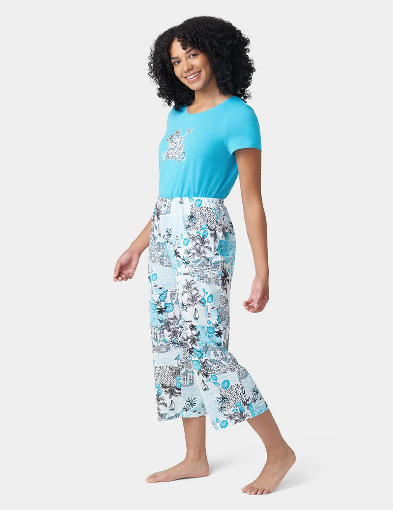HUE 2-Piece Ocean City Tee And Capri Pajama Set