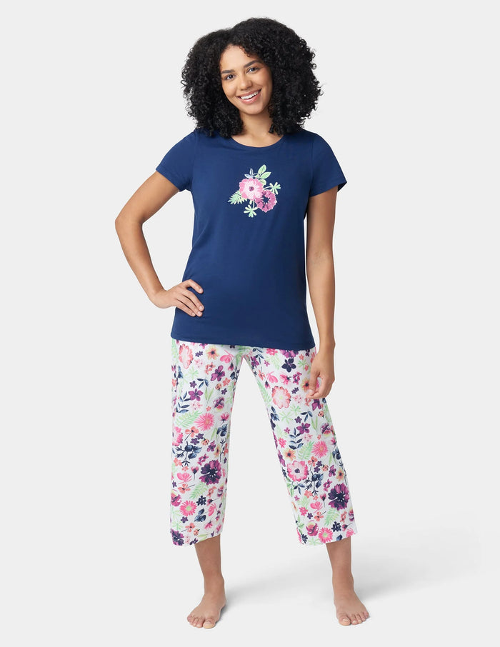 HUE 2-Piece Edible Flowers Tee and Capri Pajama Set