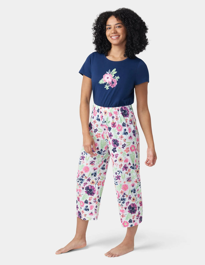 HUE 2-Piece Edible Flowers Tee and Capri Pajama Set