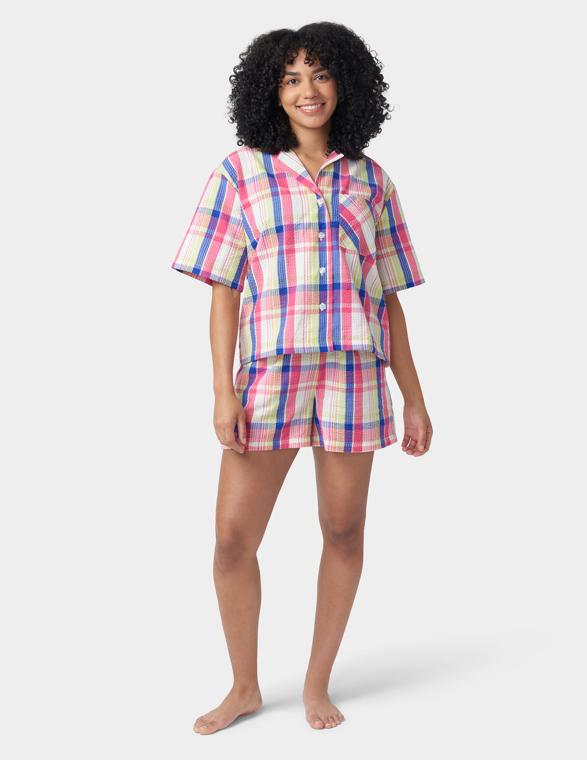 HUE Seersucker Notch Collar Short Sleeve Pajama Set