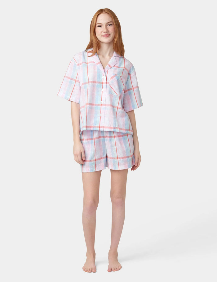 HUE Seersucker Notch Collar Short Sleeve Pajama Set