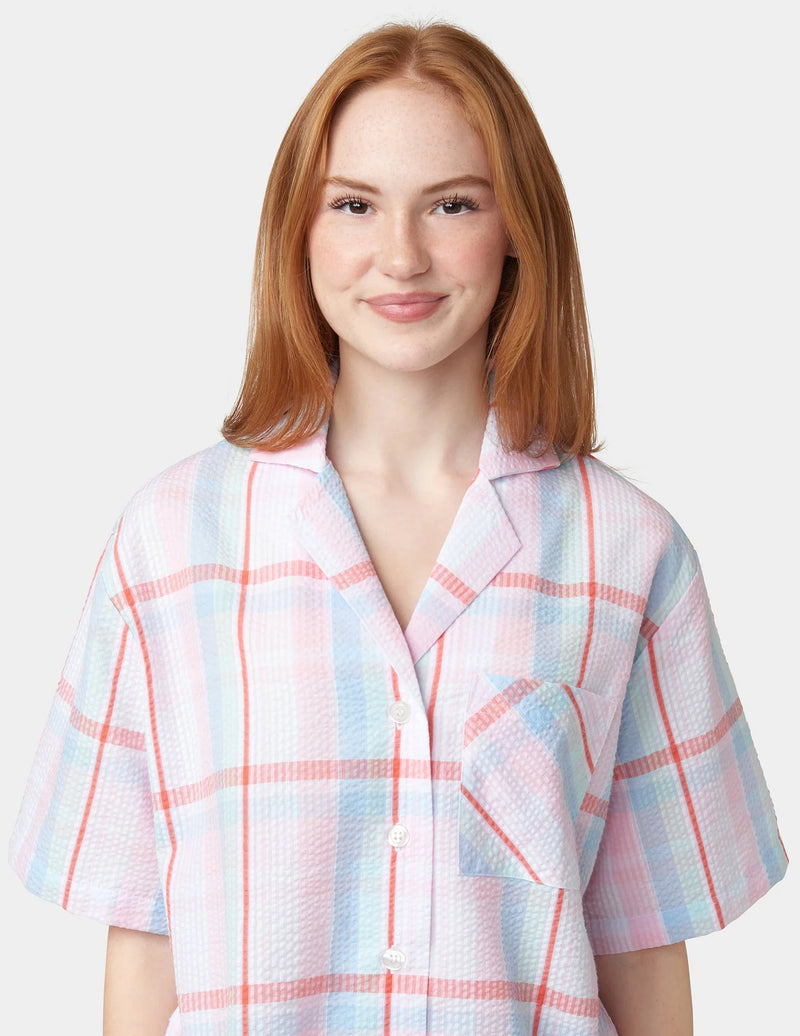 HUE Seersucker Notch Collar Short Sleeve Pajama Set