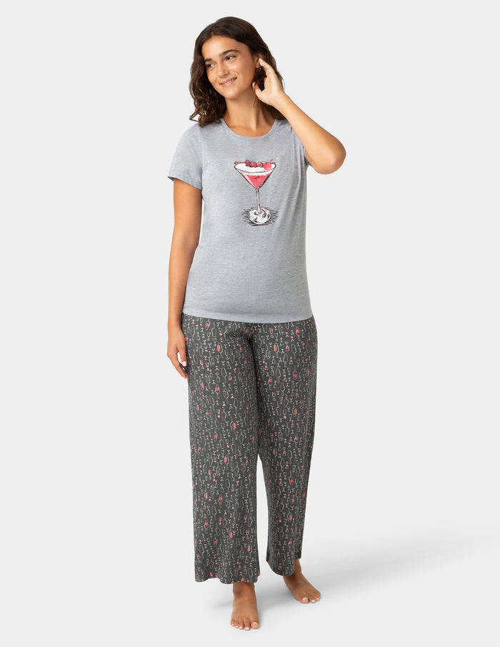 HUE Short Sleeve Embellished Pajama Set