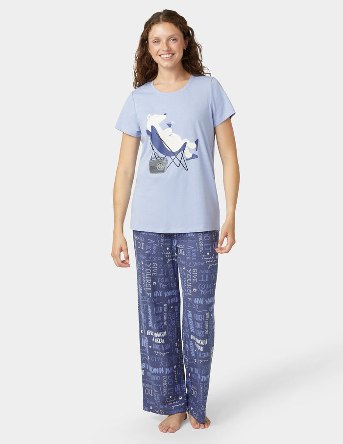 HUE Short Sleeve Embellished Pajama Set