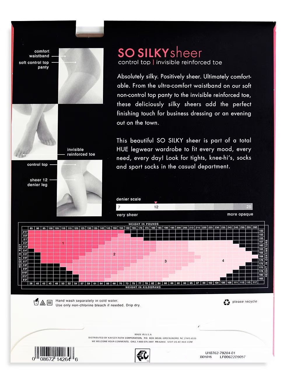 HUE So Silky Sheer Control Top with Invisible Reinforced Toe Pantyhose-12 Denier