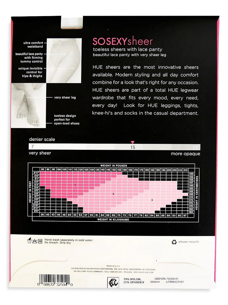 HUE Toeless Control Top Pantyhose-15 Denier