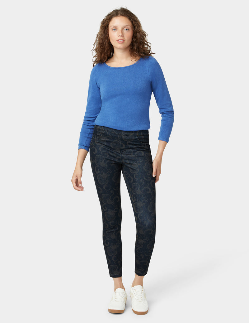 HUE Etched Floral Denim Legging