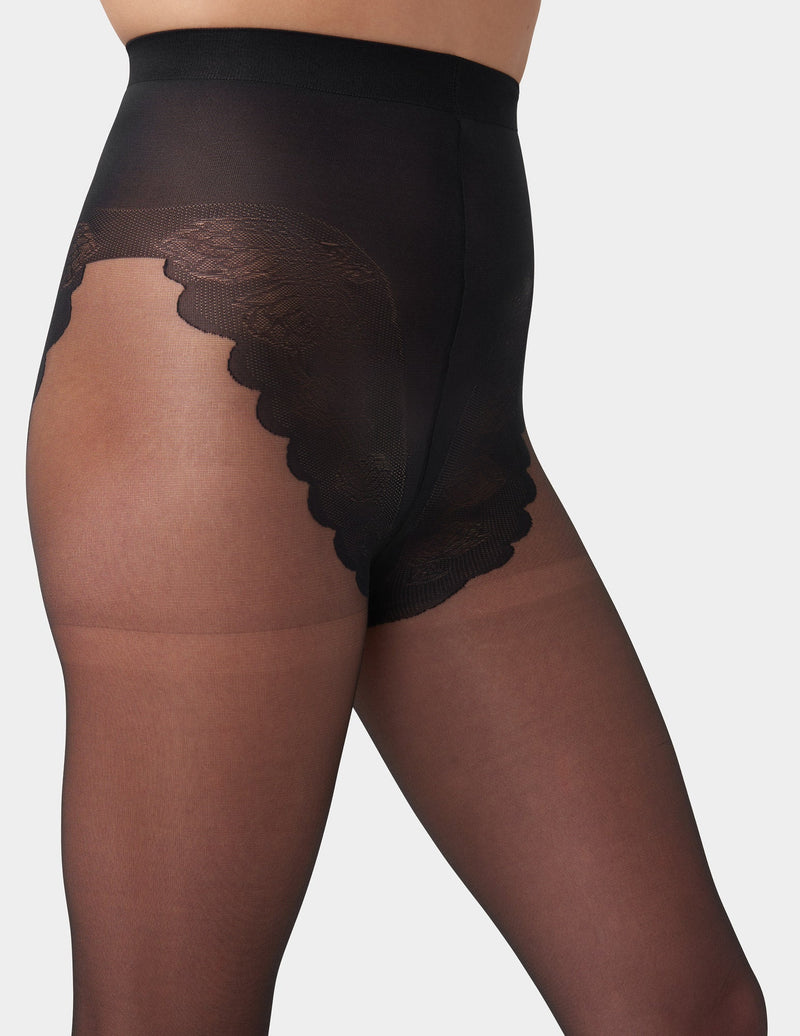HUE French Lace Control Top Pantyhose-15 Denier
